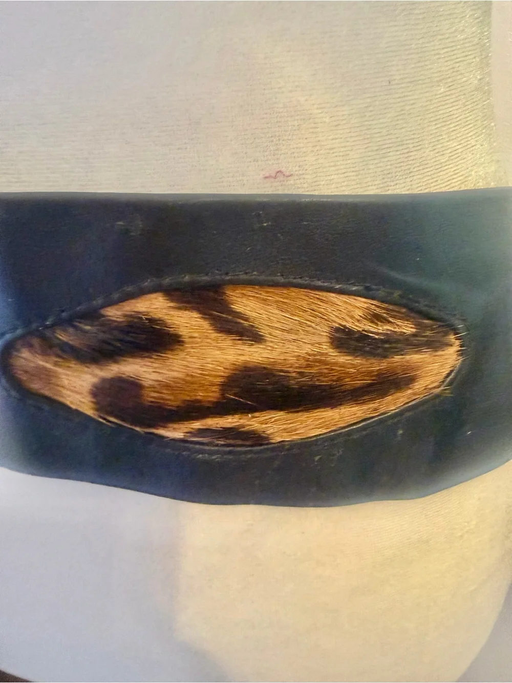 Vintage 80’s Black Leather Leopard Cheetah Fur Claw Buckle Statement Belt